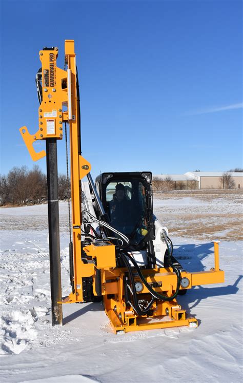 guardrail post driver skid steer|skid steer guardrail posts.